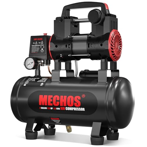 Portable Air Compressor with 3 Gallon Steel Tank, 1.15 HP 2.2 CFM @ 90 PSI, 116 Max PSI Oil-Free Air...
