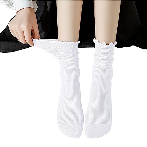Image of UTTPLL Womens Cotton Crew Socks Ruffle Turn-Cuff Fashion Princess Lettuce Ankle Socks Athletic Thin Gift Dress Socks