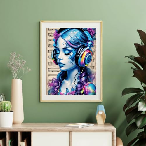 UPABLUNSO Music Art Paintings Diamond Painting Kits, Diamond Art Sheet Music Woman Kit for Adults, Portraits Full Drill Round 5D Diamond Dots for Wall Decor Gift Relaxing 12x16inch by UPABLUNSO - Image 2