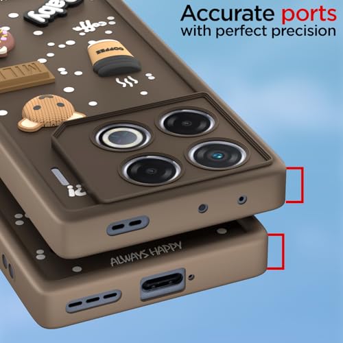 Image of Pikkme Back Cover for Infinix GT 20 Pro 5G | Cute Fun Cartoon 3D Bear Silicone Full Body Protection Bumper Case (Brown)