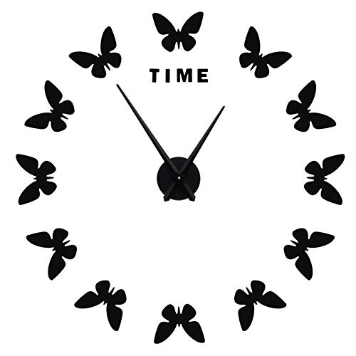 Tixiyu Innovador Reloj Adhesivo de Pared Grande para Decoración Artística Moderna de Bricolaje, Espejo Acrílico sin Marco de 47,2 Pulgadas, para Sala de Estar (Negro)