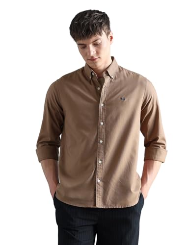 Image of Arrow Sport Solid Slim Fit Cotton Shirt for Men - Full Sleeve Mens Casual Shirts