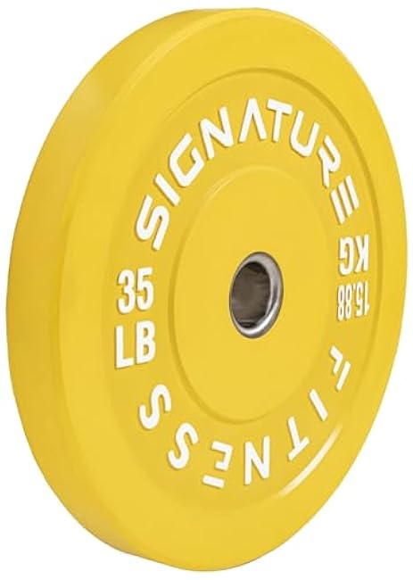 Signature Fitness 2 Olympic Bumper Plate Weight Plates with Steel Hub, Pairs or Sets or Sets with Barbell, Multiple Packages
