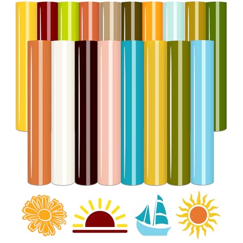 Tintnut Fall Heat Transfer Vinyl -18 Sheets 12" x 10" Multiple Colors Iron on Vinyl Retro HTV for DIY T-Shirts Clothing Bags All Cutting Machine