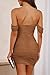 PRETTYGARDEN Summer Dresses for Women 2025 Off Shoulder Ruched Mesh Cocktail Party Graduation Bodycon Mini Short Dress (Brown,Large)