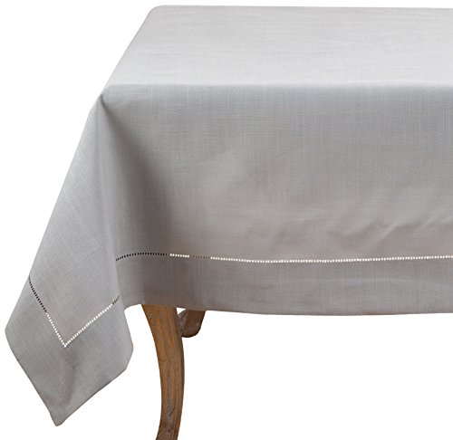 SARO LIFESTYLE Classic Hemstitch Tablecloth - Elegant Everyday Tablecloth with Textured Fabric and Hemstitched Border for Dining Tables and Formal Entertaining, 90"x90", Grey