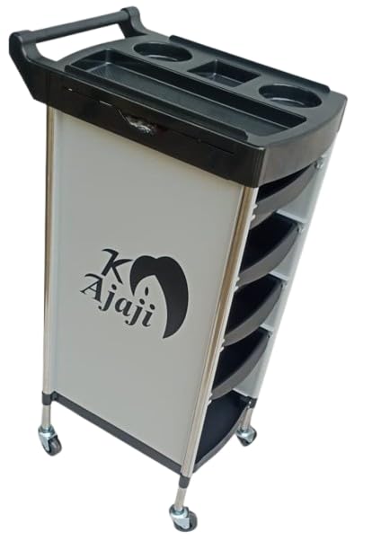 K Ajaji Rolling Storage Trolley Cart, Beauty Trolley Cart, Spa Utility Carts with 4 Drawers, Hairdresser Trolley Makeup Equipment Supplies Accessory Tool Holder Station