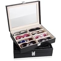Sunglasses Organizer Storage Box Leather 8 Piece Eyeglasses Storage and Sunglass Glasses Display Case Organizer Eyeglasses Eyewear Organizer Display Case with Lock for Women and Men