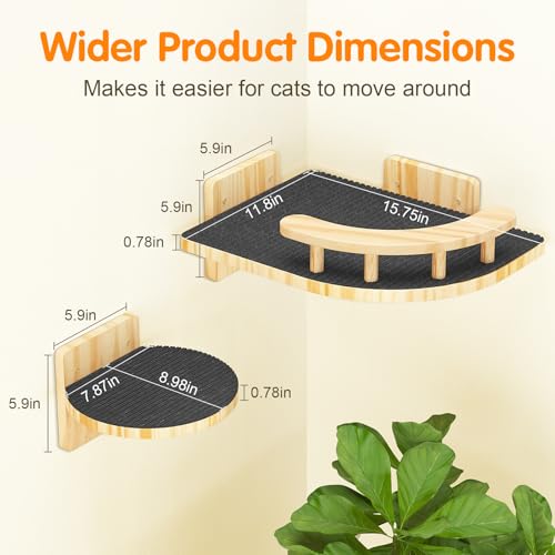 Image of XiaZ Cat Wall Shelves, Corner Cat Shelf with 3 Wide Perch Steps, Kitty Wall Climber Wooden Furniture up to 25lbs, Modern Floating Cats Stairs for Indoor Sleeping, Playing, Climbing