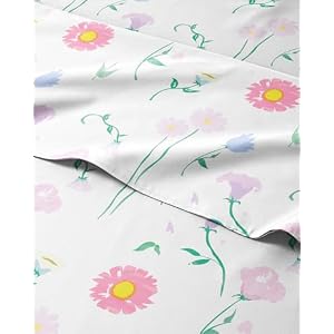 Kids Twin Size Bed Sheet Set - 3 Piece Kids Loft Bed Sheets - Floral Flower Themed Bedding - Soft, Cute - Breathable and Machine Washable - Pretty Pink Flower Bed Set for Boys, Girls, Teens