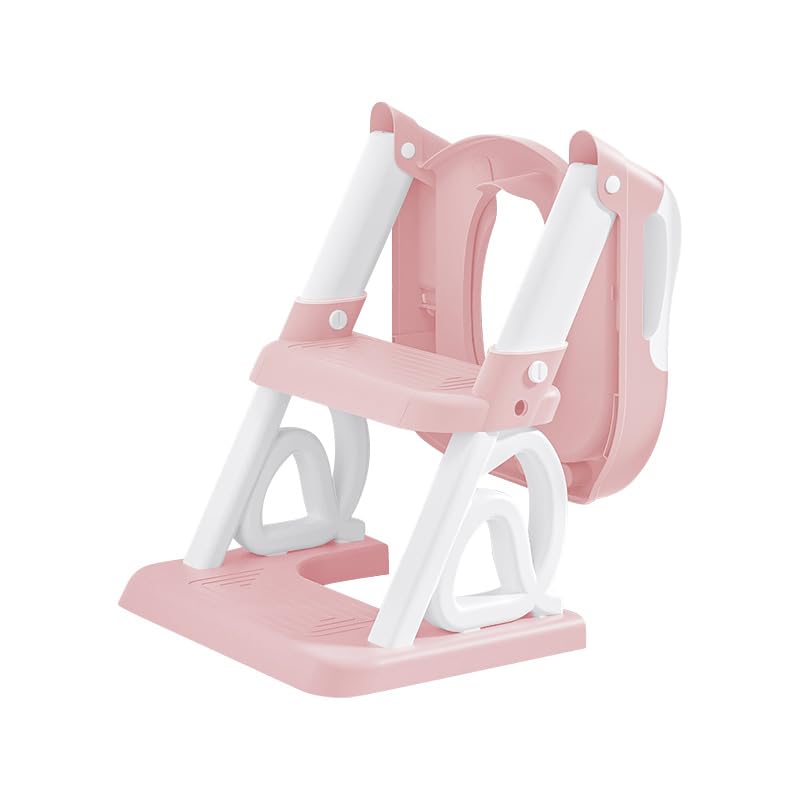 Réducteur Toilette Enfant avec Marche, Rehausseur Toilette Enfant avec PU-Coussin, Réducteur WC, Bébé de Siege, Réglable en Hauteur et Pliable,PVC (rose)