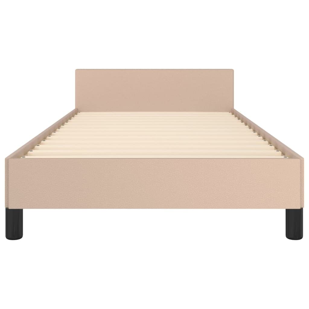 Tidyard Bettgestell mit Kopfteil, Bettrahmen mit Lattenrost, Bett Polsterbett Schlafzimmerbett Einzelbett, Cappuccino-Braun 90x200 cm Kunstleder