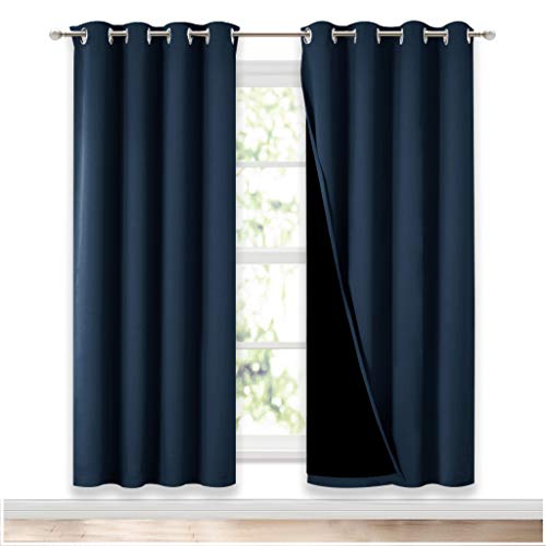 Image of NICETOWN Full Shade Curtain Panels, Pair of Energy Smart & Noise Blocking Out Blackout Drapes for Apartment Window, Thermal Insulated Guest Room Lined Window Dressing(Navy Blue, 52 x 72 inch)