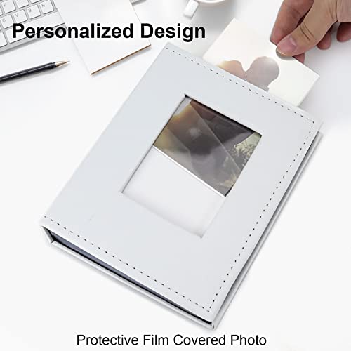 Image of Vienrose Small Photo Album 4x6 Holds 52 Photos, 2 Pack Mini Leather Photo Album with Cover Window, Acid-Free Baby Picture Album for Wedding, Family, Travel & Gift Keepsake, White