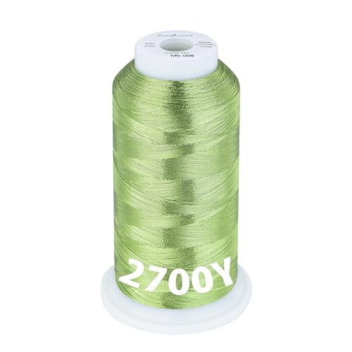 Image of Simthread 2700 Yards Metallic Embroidery Machine Thread - Grass Green MS-006, 40wt High-Sheen King Spool, Smooth Running & Break Resistant for Commercial & Home Embroidery Machines