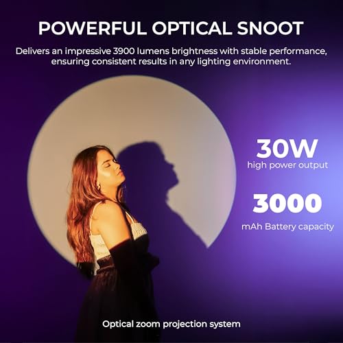 Image of Digitek (DS 30 WTP) 30W Optical Snoot Zoom GOBO Projector, 12 Special Effects, 3900 Lumen, 3000mAh Battery, Dual Temp 2700K-6500K, 15 GOBOs and 5 Color Films, CRI ≥96, for Photo & Videography