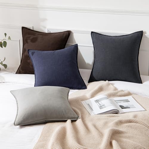 Image of MIULEE Decorative Linen Pillow Covers 20x20 Inch Navy Boho Farmhouse Neutral Couch Throw Pillows for Bed Pack of 2 Accent Modern Pillowcase Summer Sofa Livingroom Home Decor