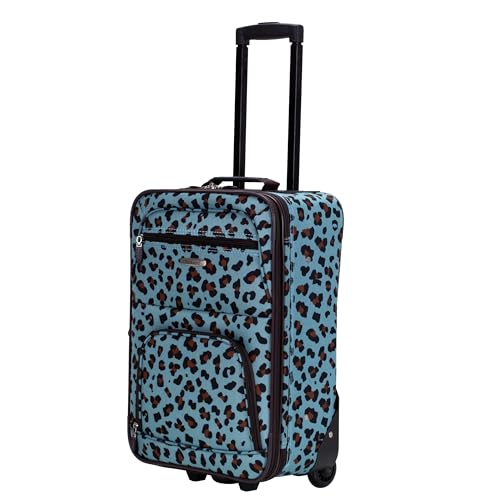 Image of Rockland Fashion Softside Upright Luggage Set,Expandable,Telescopic Handle,Wheel, Blue Leopard, 2-Piece (14 /19)