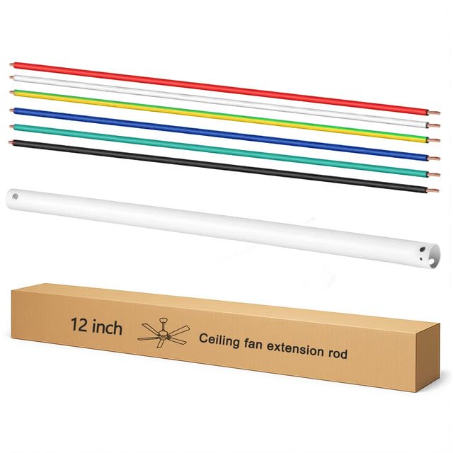 Image of 12 Inch Ceiling Fan Downrod with UL Wires,White, 1-Inch Diameter, Unthreaded