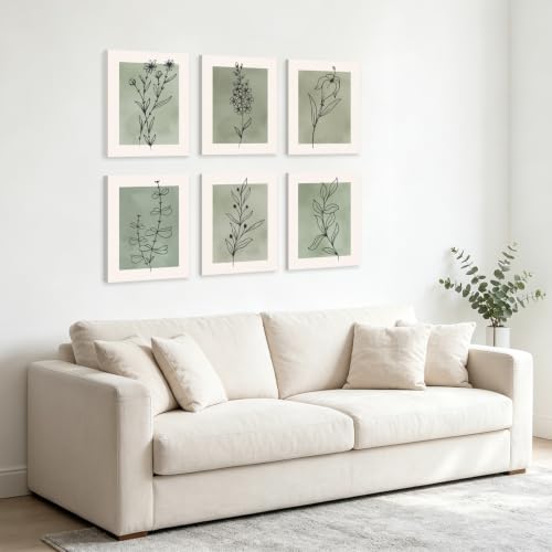 Image of CHDITB Botanical Lines Framed Wall Art, Sage Green Boho Wildflower Decor
