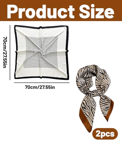 Image of 2Pcs Satin Scarf, Scarf for Women Stylish, Silk Scarves for Women 70x70cm, Satin Hair Scarf for Women, Elegant Head Scarf for Office, Travel, Casual Wear