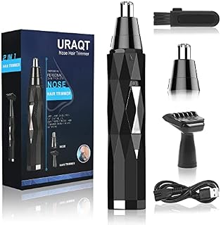 URAQT Nose Hair Trimmer for Men, 2-in-1 Painless Nasal and Ear Hair Trimmer Clipper, USB Rechargeable Facial Hair Trimmer Lightweight Detail Trimmer with Dual Edge Blades, IPX7 Waterproof