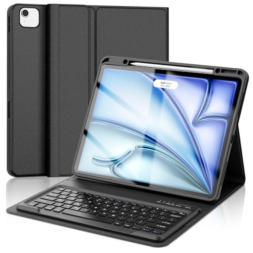 SENGBIRCH iPad Air (M3/M2) 13インチ キーボード iPad Pro 12.9 キーボード付きケース 第6/5/4/3世代対応 軽量 着脱式 ワイヤレス Bluetooth キーボードカバー Apple pencil収納 多角度調整 オートスリープ機能 防汚素材 耐衝撃 全面保護 日本語取扱説明書付き ブラック