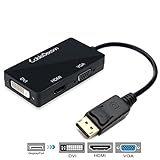 Connects a DisplayPort (DP, DisplayPort) equipped laptop or desktop to an HDTV, monitor, or projector with HDMI/DVI/VGA; Note: Only supports 1 display output at a time, A separate HDMI/DVI/VGA cable is required, not included,Not compatible with USB ports