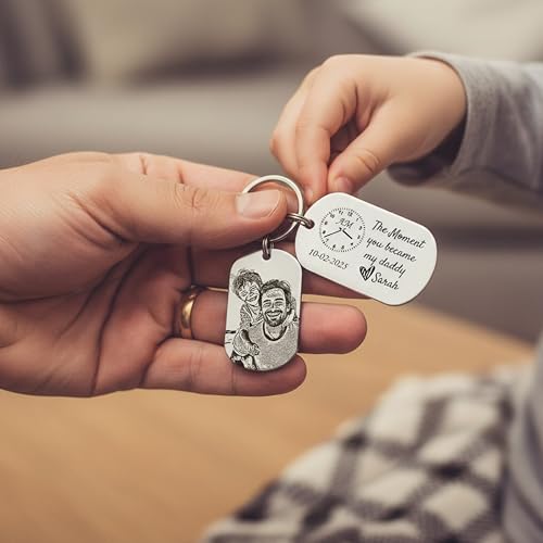 Image of Personalised Daddy Photo Keyring - The Moment You Became My Daddy | Personalised New Born Baby Gift | First Father's Day Keyring New Dad Keychain Gift Personalised Gift Father's Day