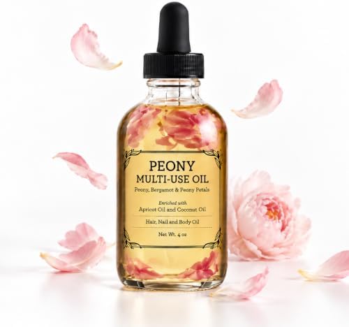 BEAUTE DE PROVENCE Peony Multi-Use Oil for Face, Body and Hair – Organic Blend of Apricot, Vitamin E & Sweet Almond Oil for Dry Skin, Rose Petals & Bergamot Essential Oil – 4 Fl Oz