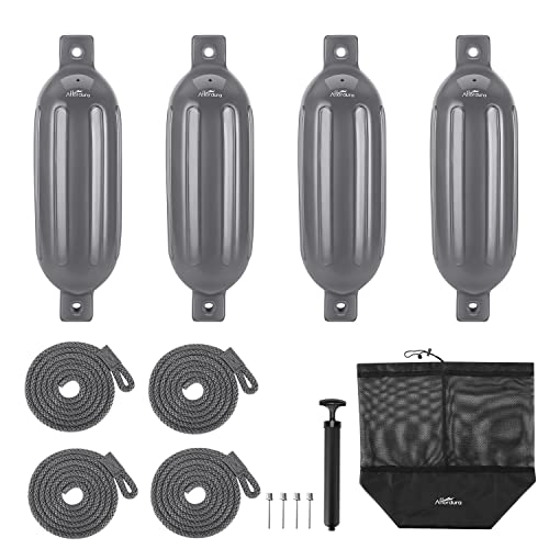 Affordura Boat Fender 4 Pack Boat Bumpers Fenders with 4 Ropes Boat Bumpers for Pontoon Boat Fenders Inflatable (Grey 5.5 inch)
