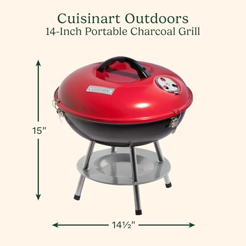 Cuisinart 14" Portable Charcoal Grill, Tabletop Outdoor Small Grill with Locking Lid and Dual Vents, Chrome Plated Travel Size BBQ Perfect for Camping, Tailgates, Cookouts, Red by Cuisinart - Image 2