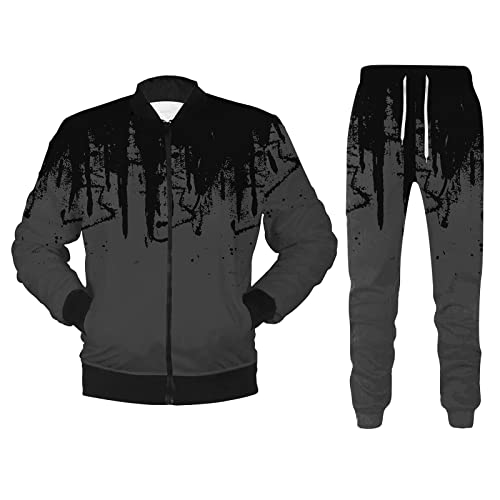 Glvsz Mens Winter Casual Street Woven Jacket Jacket Pants Ink Splash Two Piece Set Men Soccer Suit #TOP4
