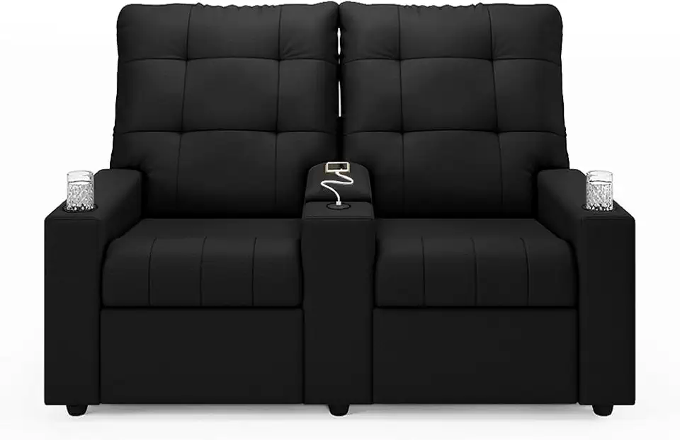 Poltrona do Papai Reclinável Sala de Cinema Palace 2 Lugares Manual Baú USB Veludo Preto G23