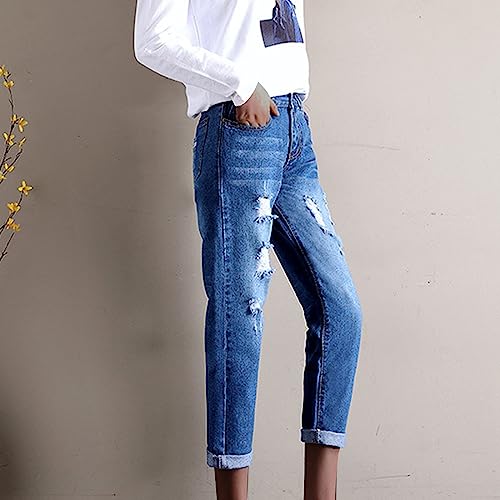 Plus Size Ripped Jeans for Women High Waisted Skinny Denim Pants Ripped & Distressed Slim Straight Leg Flared Jeans2