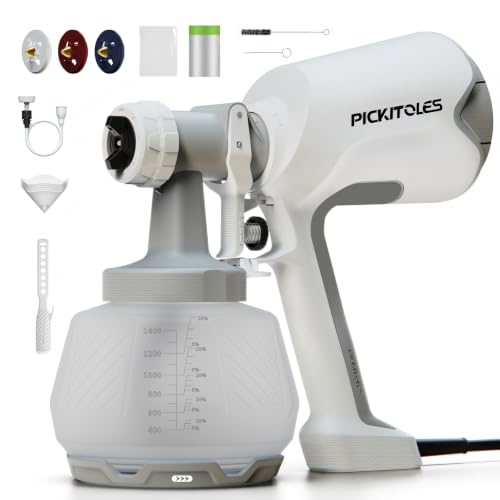 PICKITOLES Upgraded HVLP Paint Sprayer,Electric Spray Gun with 3 Patterns & 1400ML,for Latex Paint,Stain,Furniture,Cabinet,Wall,House Painting,Garden & DIY,Complete Cleaning Kit,Lunar Grey