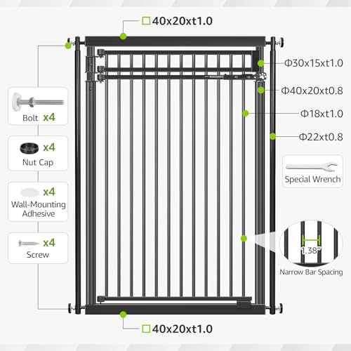 WIDERSAFER 78.8" Extra Tall Cat Gate, 28.3-33" Wide Safety Metal Cat Door, Pressure Mounted Easy Walk Through Pet Gate with Door for Stairs, Doorways (Black) by WIDERSAFER - Image 7