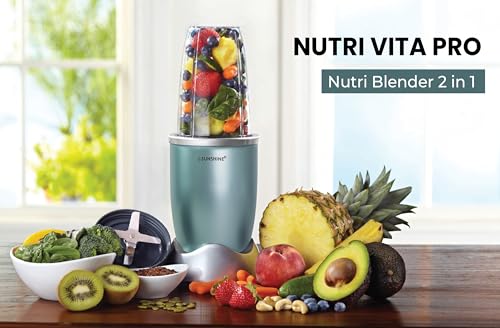 Image of Sunshine Nutri Vita Pro 2 In 1 Nutri Blender Slate Grey, Powerful 1000 Watts Copper Motor, Blender for Smoothies and Juices, Stainless Steel Body, 2 Blade Set: Wet & Dry| 2 Year Warranty