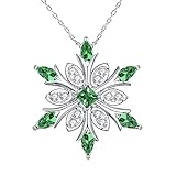 Elensan Women's 925 Sterling Silver Green Crystals Snowflake Pendant Fashion Necklace Collarbone Chain