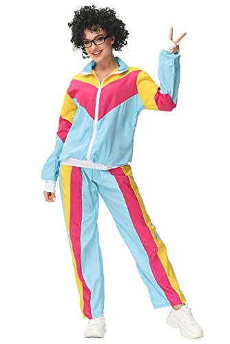 Corewo Womens 80S Tracksuit Retro Hip Hop Windbreaker Women Disco Tracksuit Sets Colorblock One Piece Outfits Set #TOP5
