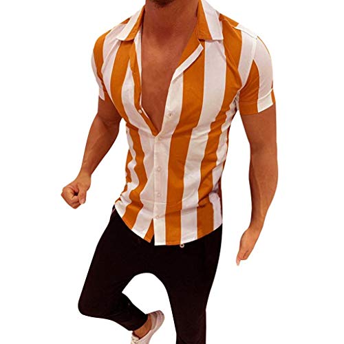 Preisvergleich Produktbild Hniunew Langarmshirt Herren Elegant Farbblock Ringelshirt Karneval Stehkragen Gestreiftes Hemd Mit KnöPfen,TäGlich Freizeit Businesshemd Party Kurzarm Loose Shirts Oversize Longshirt