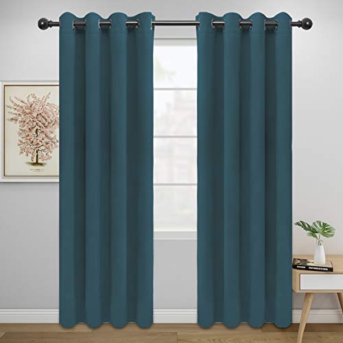 Image of Easy-Going Blackout Curtains for Bedroom, Solid Thermal Insulated Grommet and Noise Reduction Window Drapes, Room Darkening Curtains for Living Room, 2 Panels (52x84 in,Bluestone)