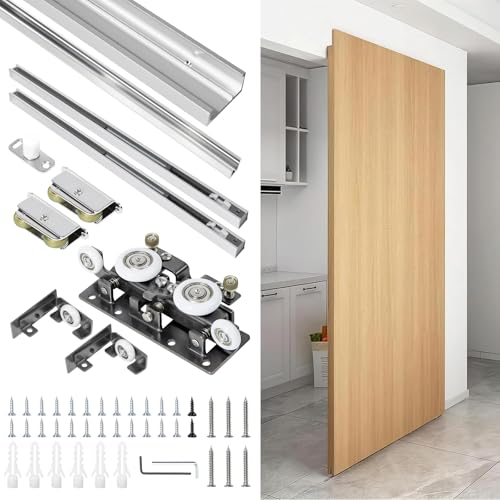 HBL 48 Inch Concealed Sliding Barn Door Hardware Kit with Soft Close Trackless Sliding Door Hardware Wall Mount Hidden Hardware Supports Solid Doors up to 130 Lbs.