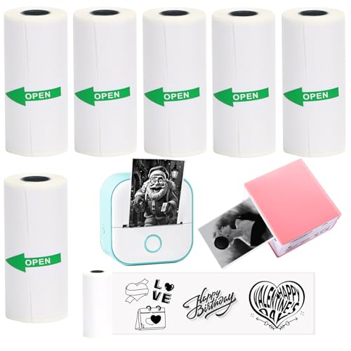 SZMILAIDUO 6 rolos de papel adesivo térmico branco para mini impressora Phomemo T02/M02/M02S PRO, pa