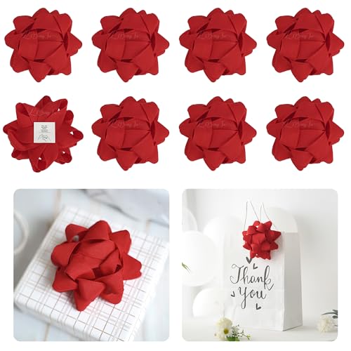 LiBongTa 4.5 Inch Red Bow for Gift Grosgrain Ribbon Present Bow, Christmas Bow for Gift Wrapping, Decorative Bow, Self Adhesive Bows, Gift Bow Assortment, Pack of 8