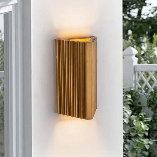Image of 11 inch Modern Outdoor Wall Lights Hand-Brushed Vintage Gold LED Exterior Lighting Fixtures Outdoor Wall Sconce Light for House Exterior Garage Porch Patio