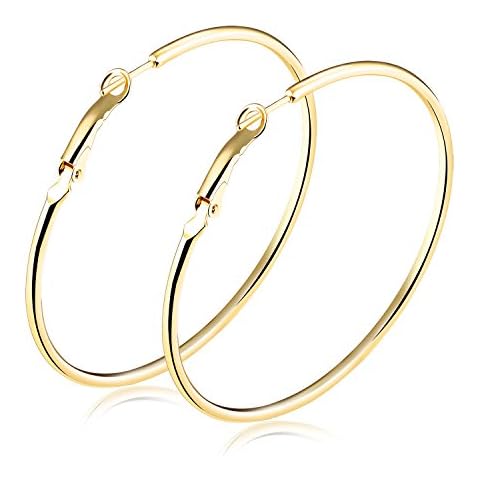 TEMICO Fashion Gold Hoop Earrings for Women Gold Plated Round Hoops Earrings Hypoallergenic 40mm-70mm Diameter Cover