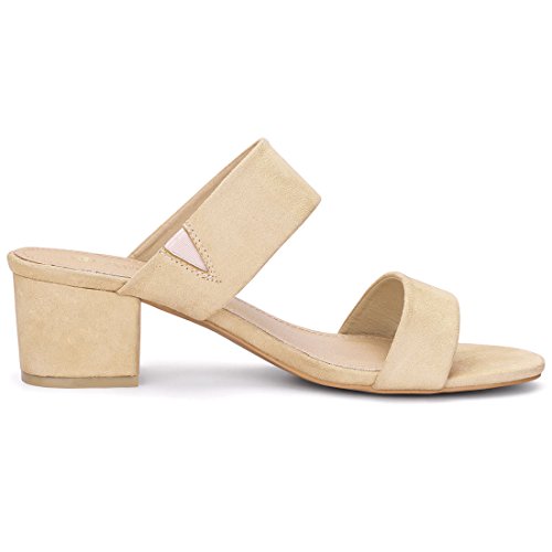 Allegra K Allegra K Women's Block Heel Dual Straps Slide Beige Sandals - 8.5 M US
