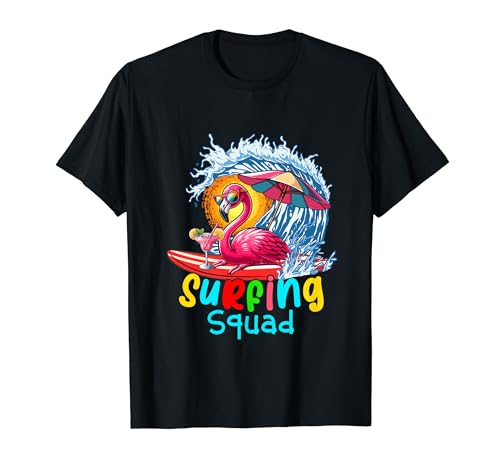 Surfing Squad Summer Vacation Christmas In July Flamingo T-Shirt