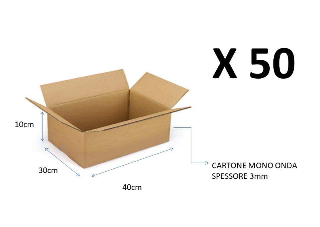 50 Cajas de Cartón Mono, Onda Neutra, Pequeñas para Mudanzas, 40 x 30 x 10 cm